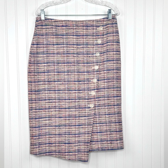 Halogen Dresses & Skirts - Halogen Women's Pencil Skirt Faux Wrap Button Tweed‎ Size 10